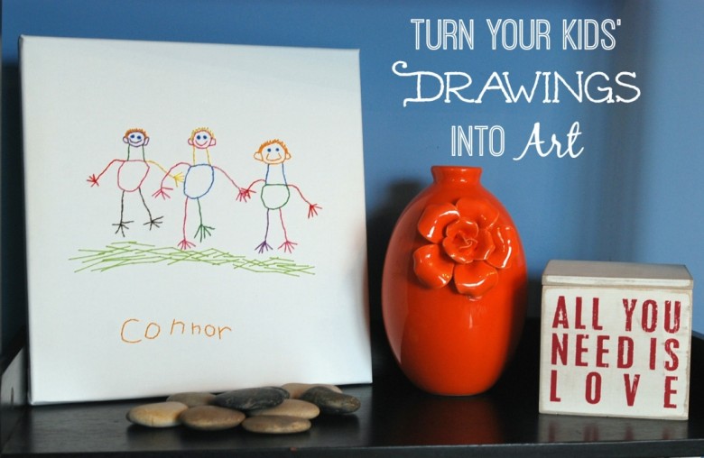 Use simple embroidery stitches to transfer your kids' drawings to canvas and create permanent artwork!
