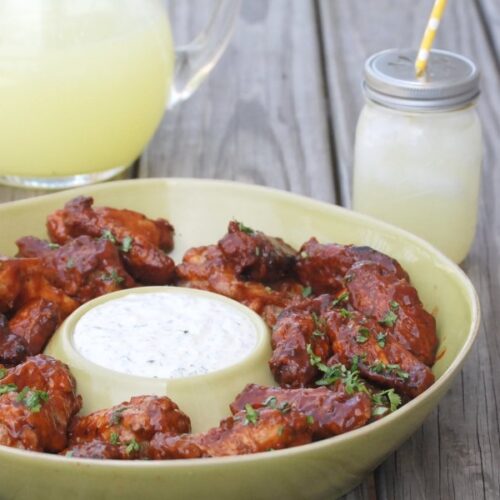Grilled Bacon Chipotle Wings with Cilantro Ranch Dipping Sauce
