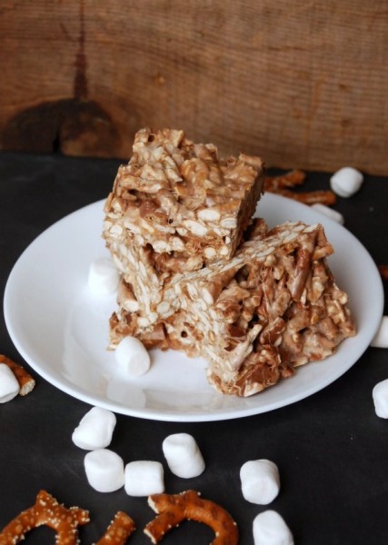 Make rice krispies treats but with pretzels instead of the cereal and with chunks of chocolate-covered toffee mixed in.