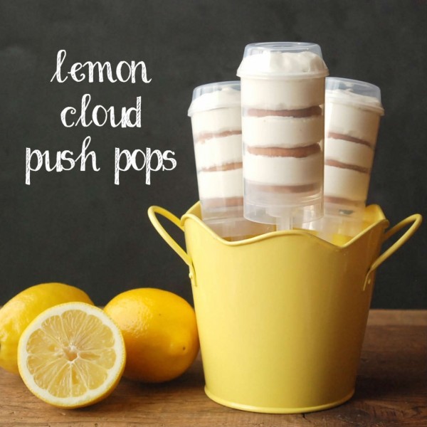 Light, fluffy lemon mousse layered with vanilla wafer cookies, served as a push pop. This sounds so delicious!