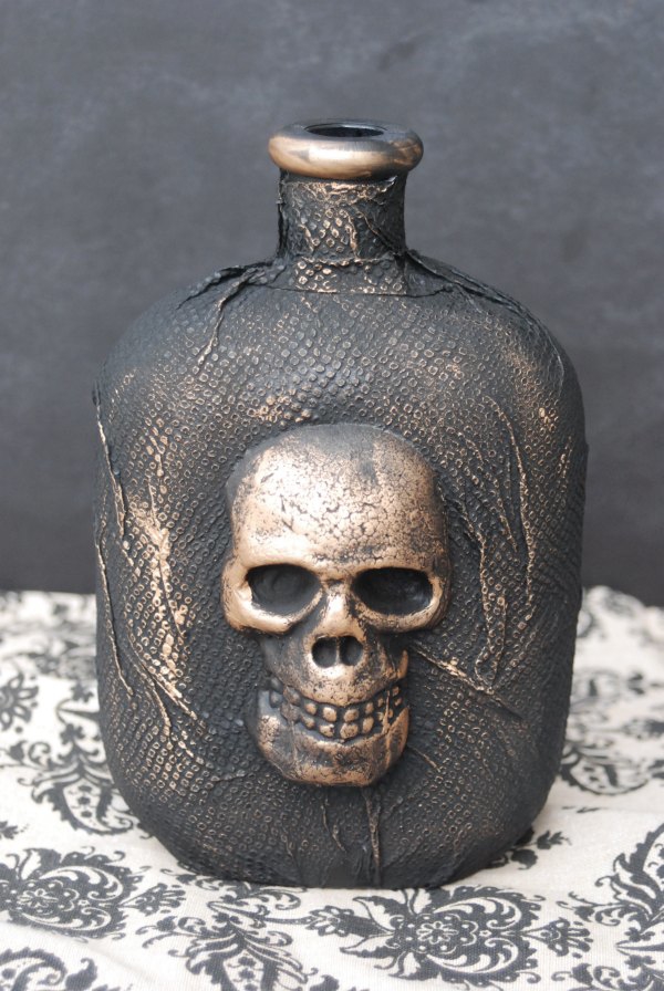 Skull Glass Bottle Decorative Cork Top Red Orange New 4" High Halloween 