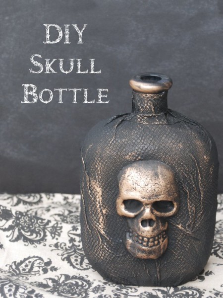 Transform a plain glass bottle into a creepy skull bottle decoration. You will never guess what you use to make this!