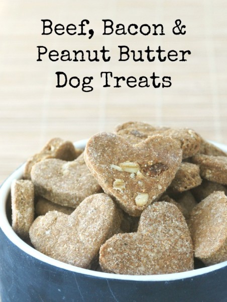 Your dog deserves a little homemade love too! These beef, bacon & peanut butter dog treats are easy to make, and your puppy is guaranteed to gobble them up!