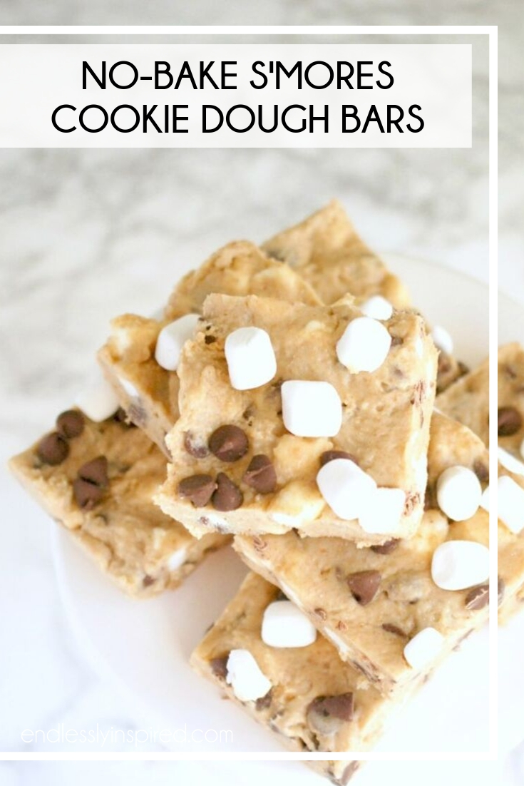 Stack of no-bake s'mores cookie dough bars.