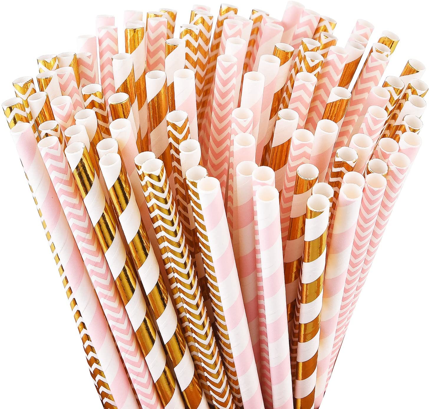 pink and gold paper straws